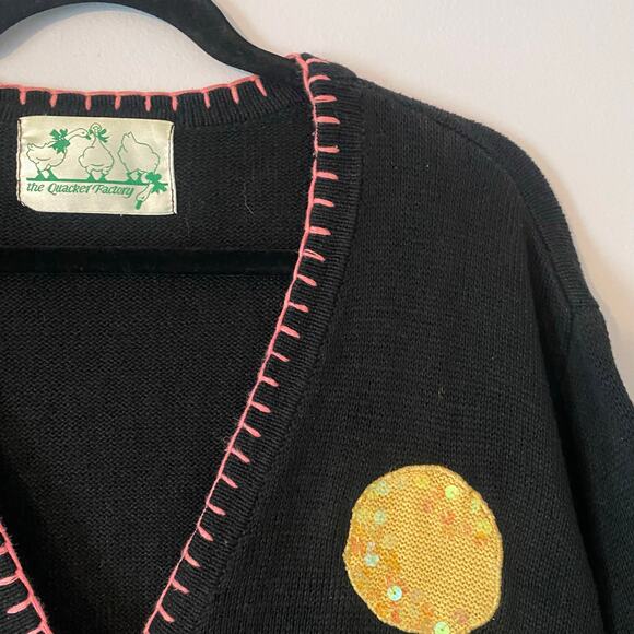 The Quacker Factory Black Knit Flamingo Sequin Tropical Cardigan Sweater 2XL - Picture 3 of 9